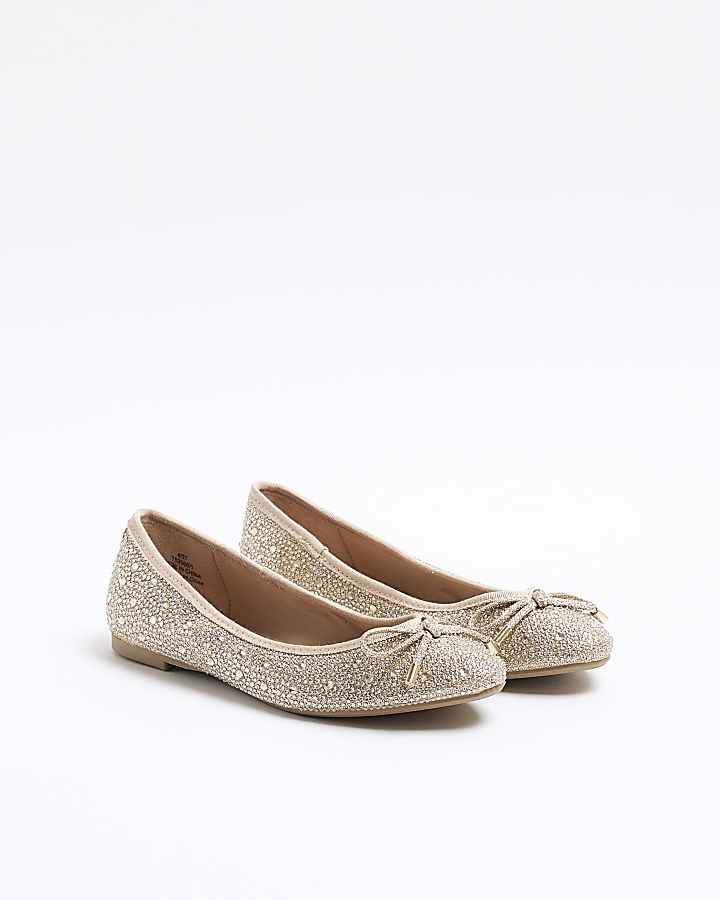 Gold Diamante Ballet Shoes River Island