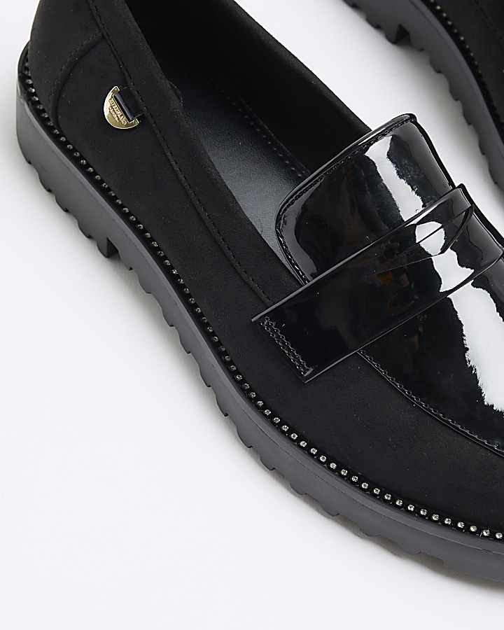 Black diamante detail loafers