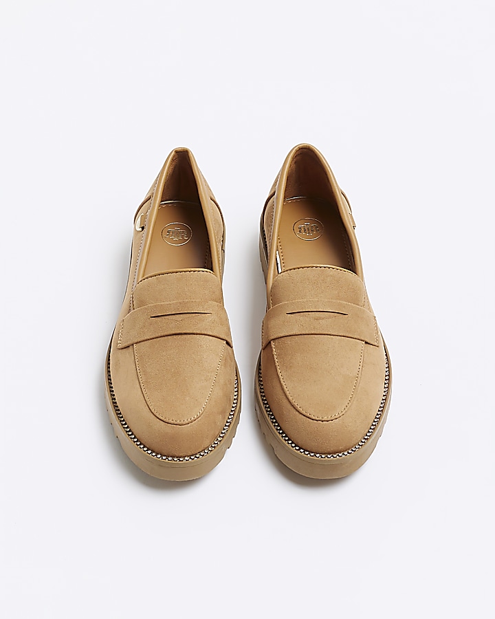 Beige diamante chunky loafers