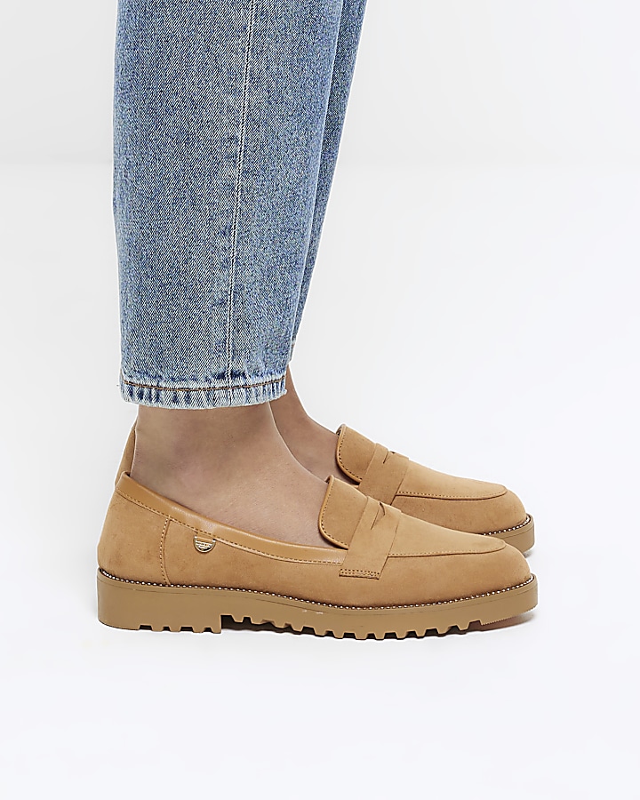 Beige diamante chunky loafers River Island
