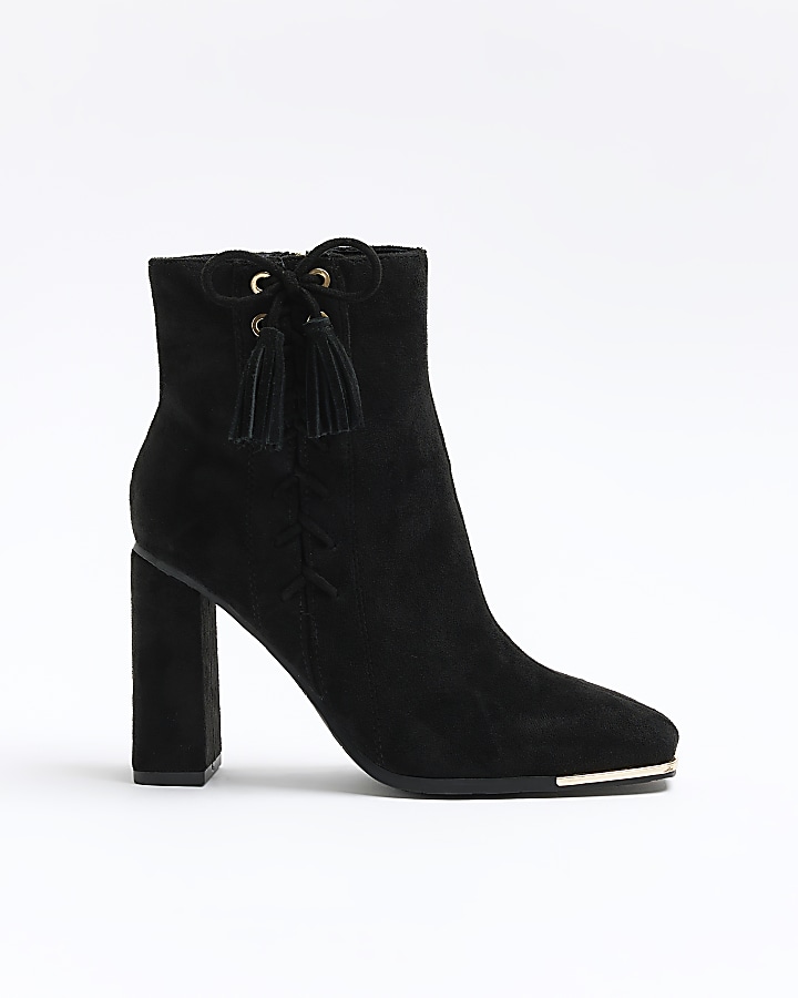 Black heeled ankle 2024 boots lace up