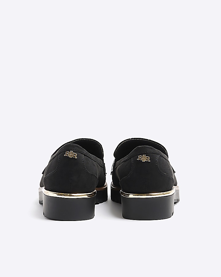 Black tassel embossed loafers