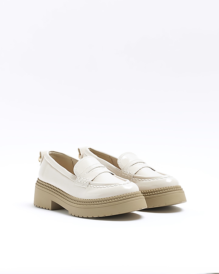 Beige patent chunky loafers