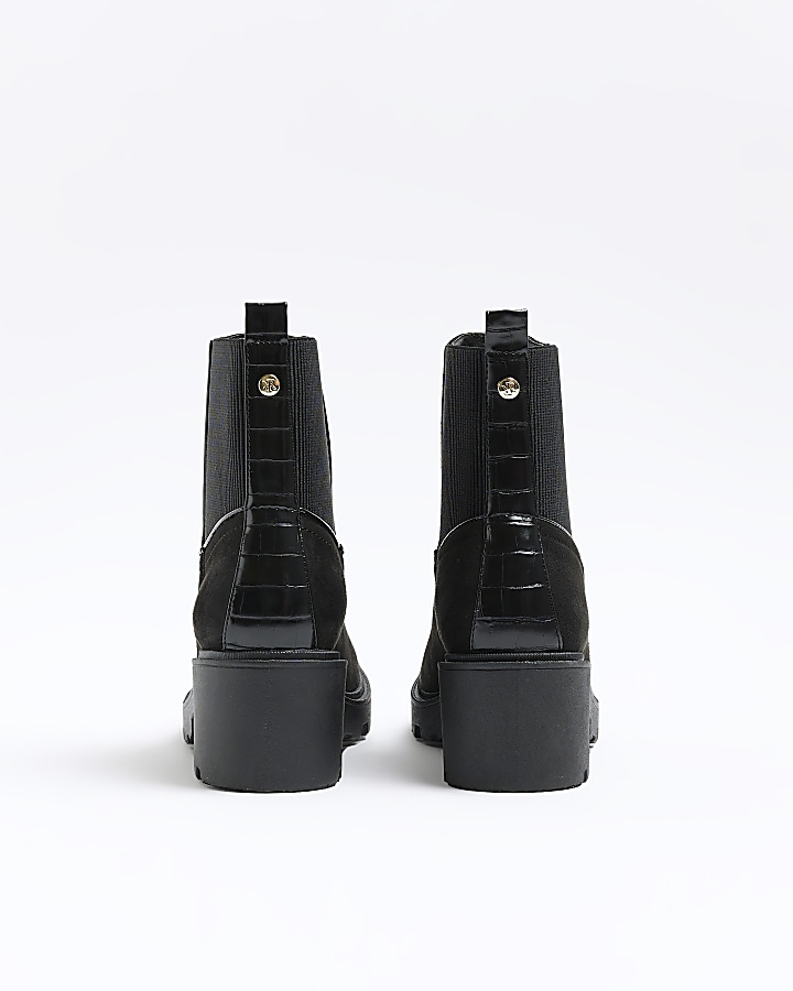Black suedette block heel boots