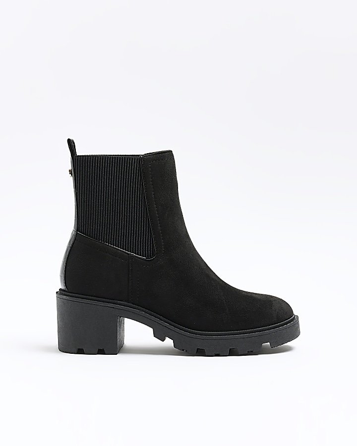 Black suedette block heel boots