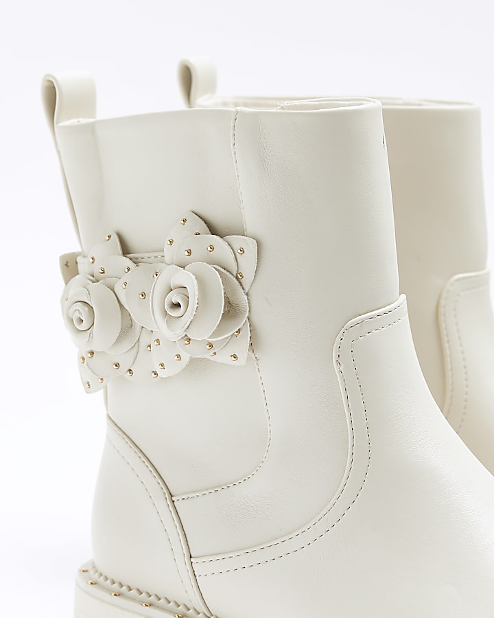 Cream flower detail biker boots