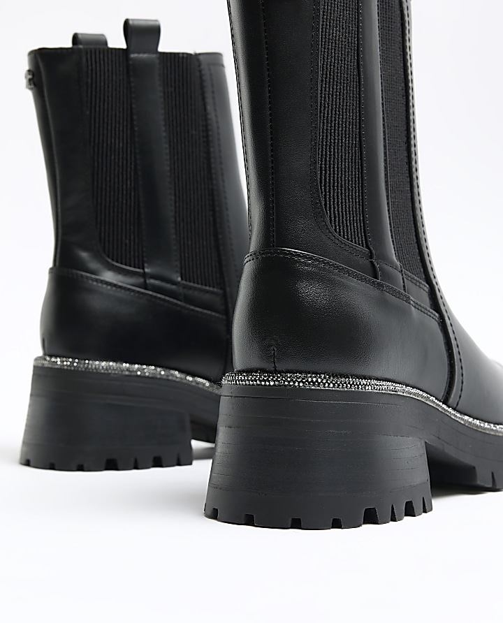 Black diamante trim chelsea boots