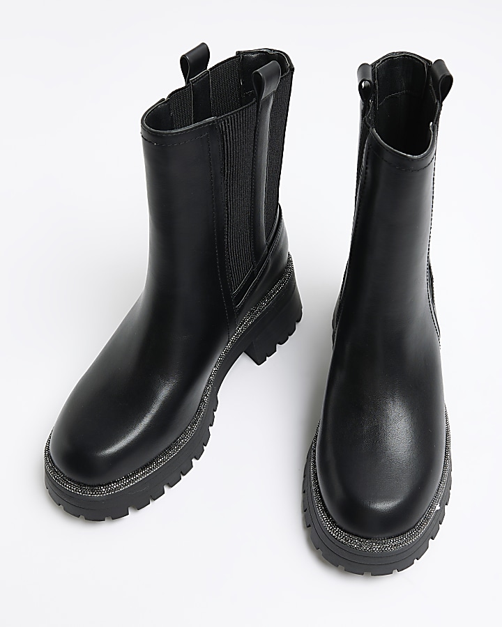 Black diamante trim chelsea boots