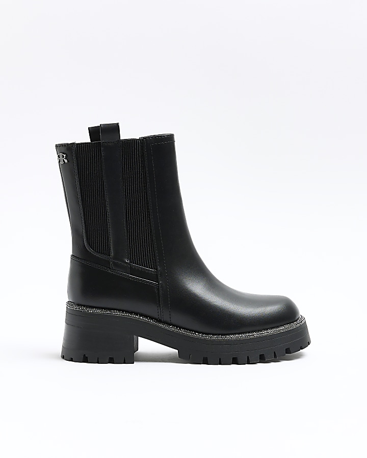 Black diamante 2025 chelsea boots