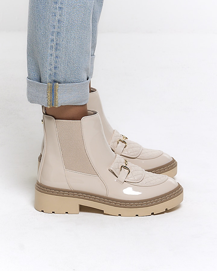 Cream chain detail loafer boots