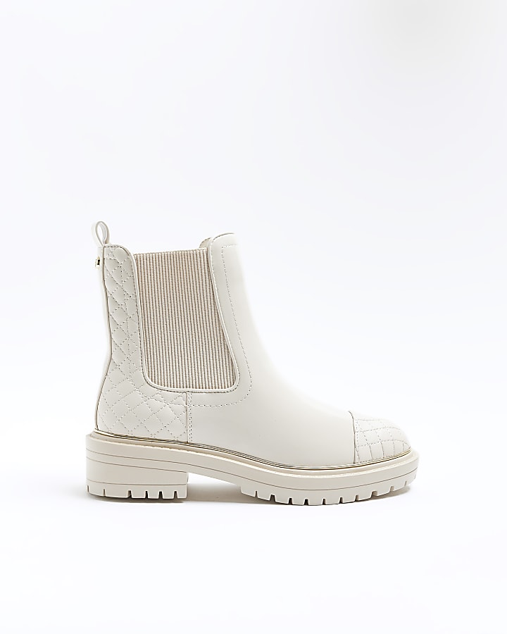 Cream quilted chelsea boots | River Island