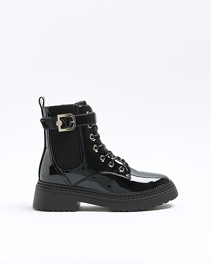 Lace up cheap black patent boots