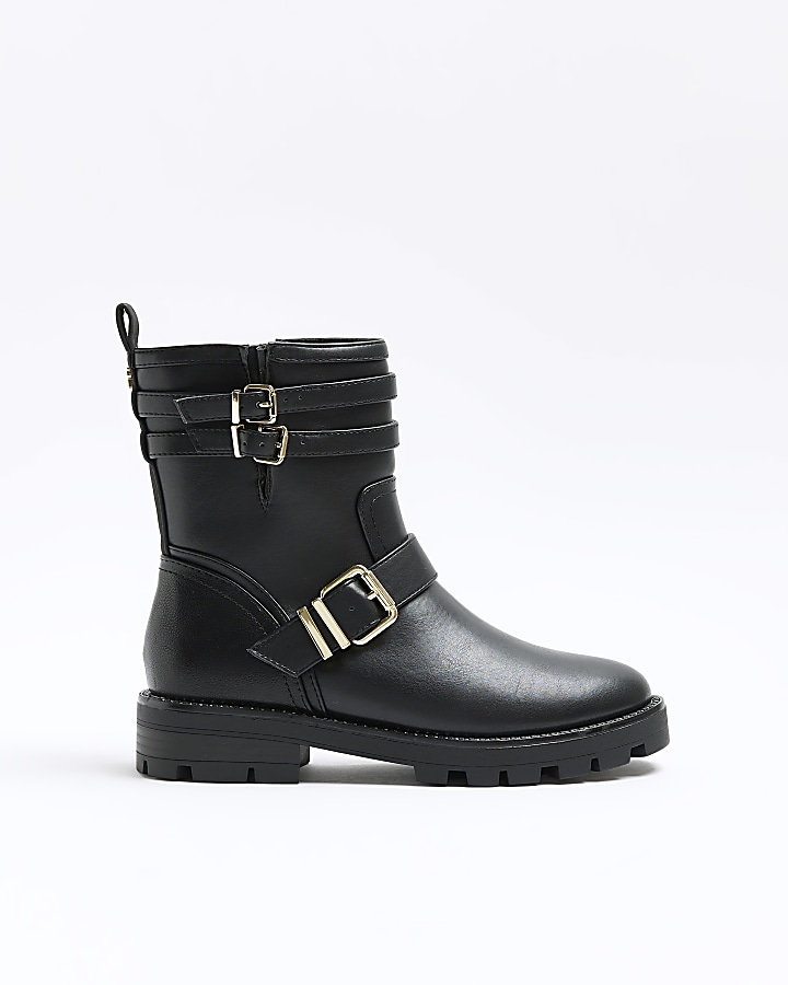 Black buckle 2025 biker boots