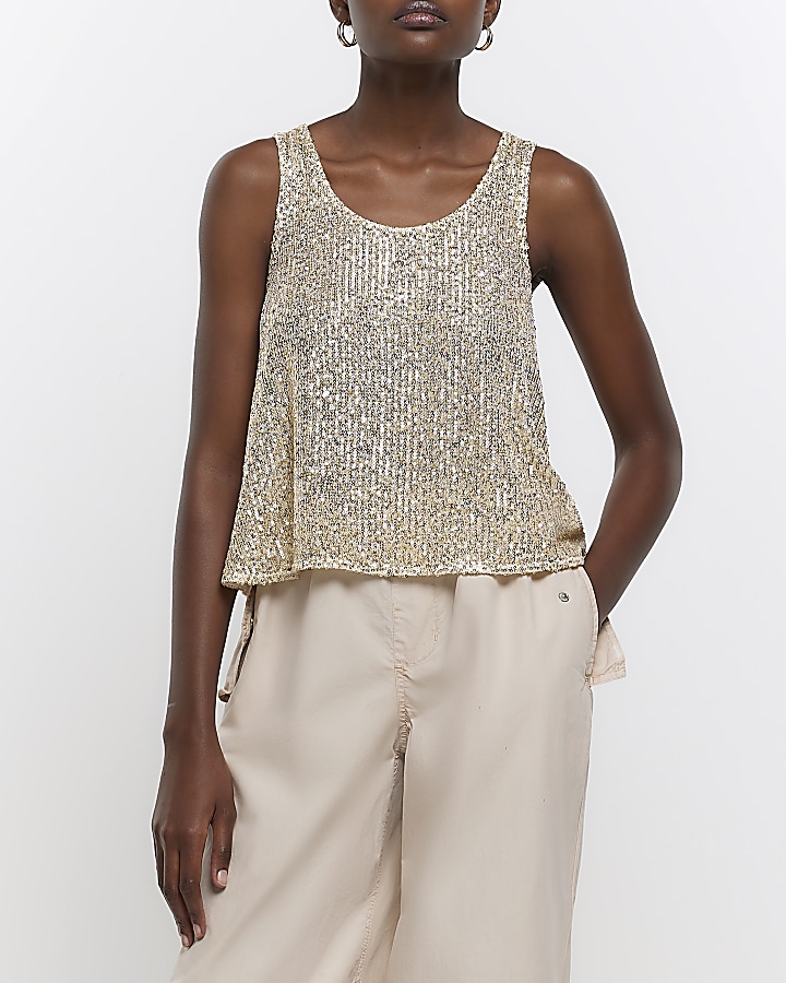 Scoop-Neck Sequins Tank, Regular