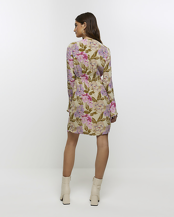 Cream floral frill swing mini dress