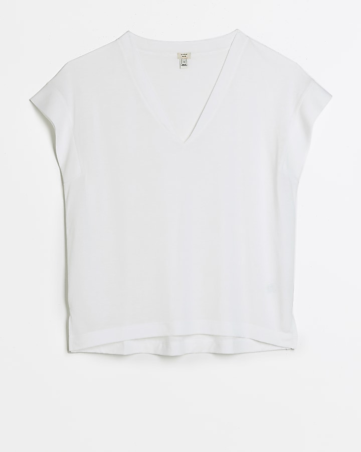 White panelled v-neck t-shirt