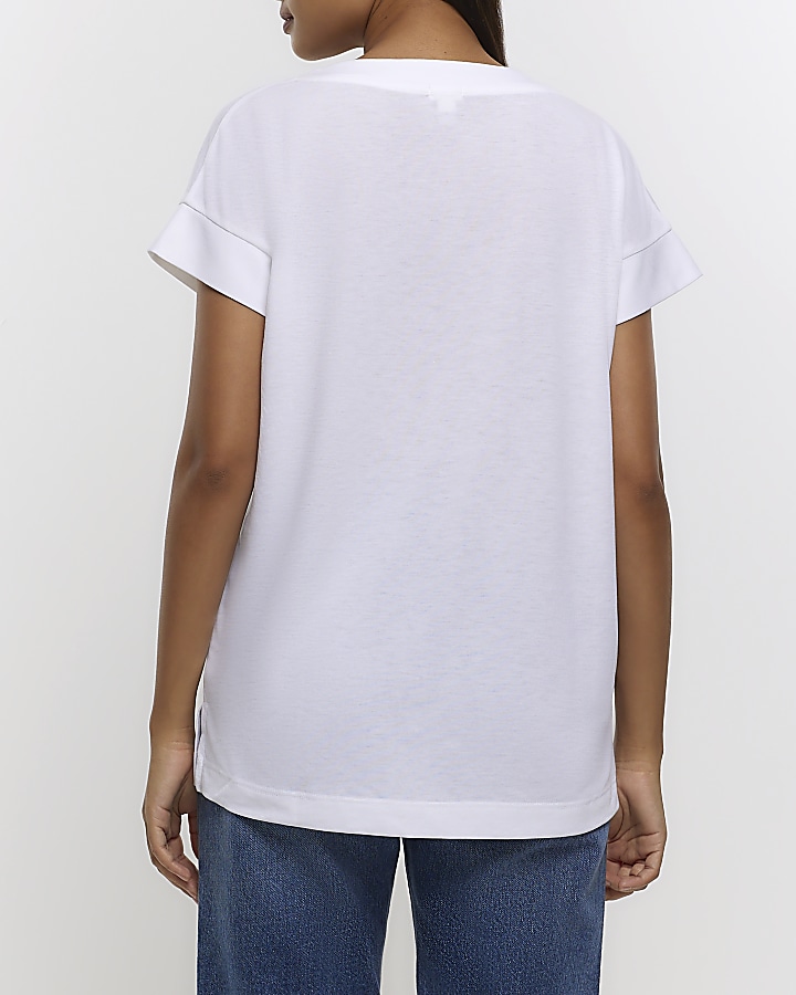 White panelled v-neck t-shirt