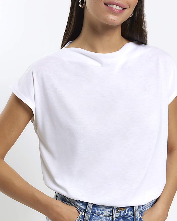 White boat neck tshirt River Island