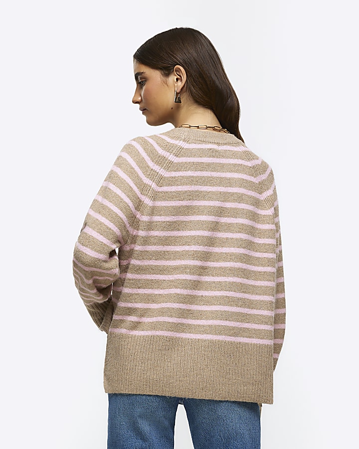 Beige knitted stripe jumper