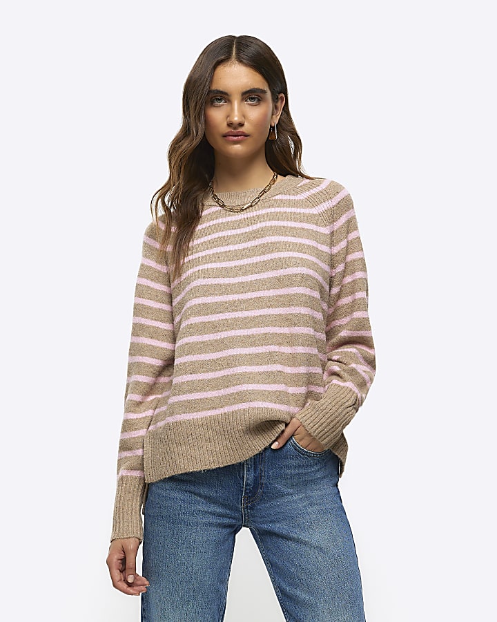 Beige knitted stripe jumper