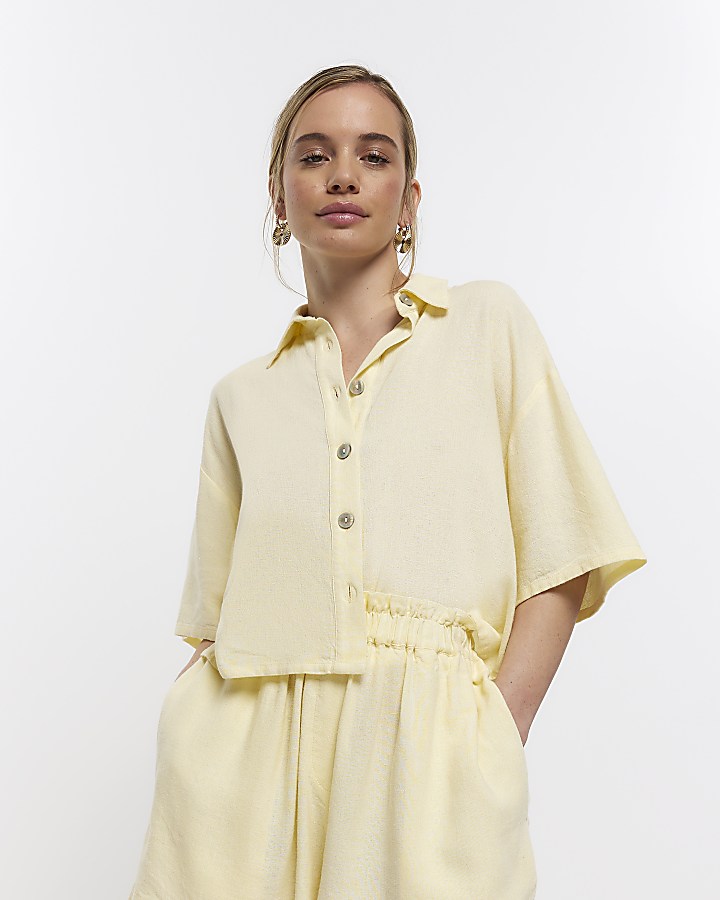 Petite yellow shorts with linen | River Island