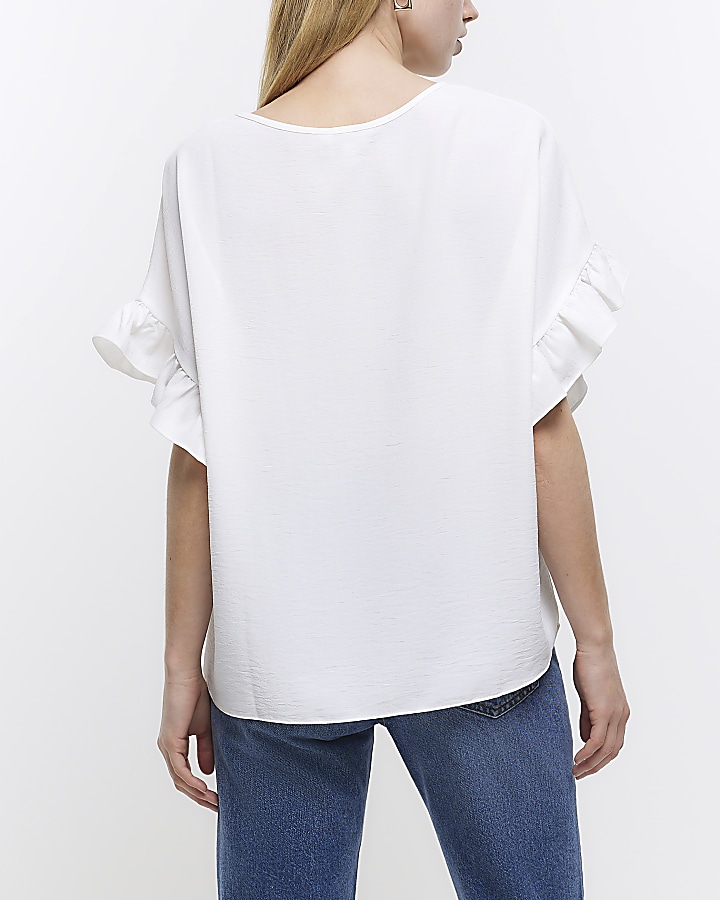 White frill sleeve t-shirt
