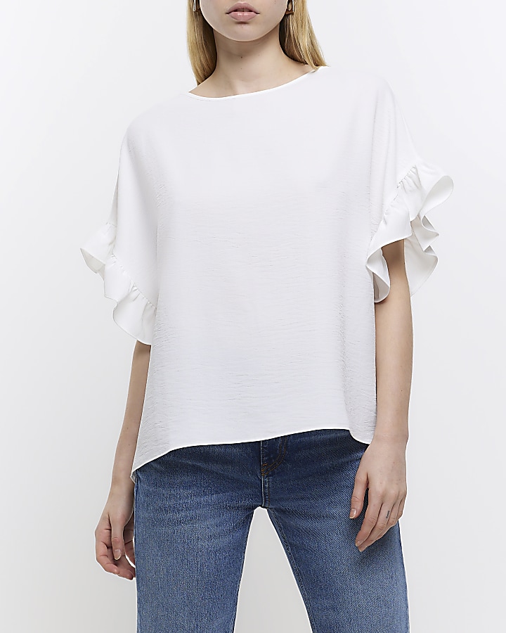 River island white frill hot sale shirt