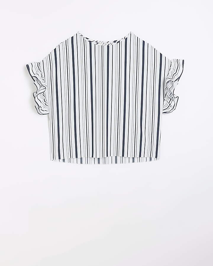 Blue stripe frill sleeve t-shirt