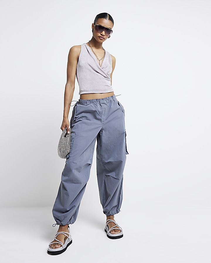 Grey parachute cargo trousers