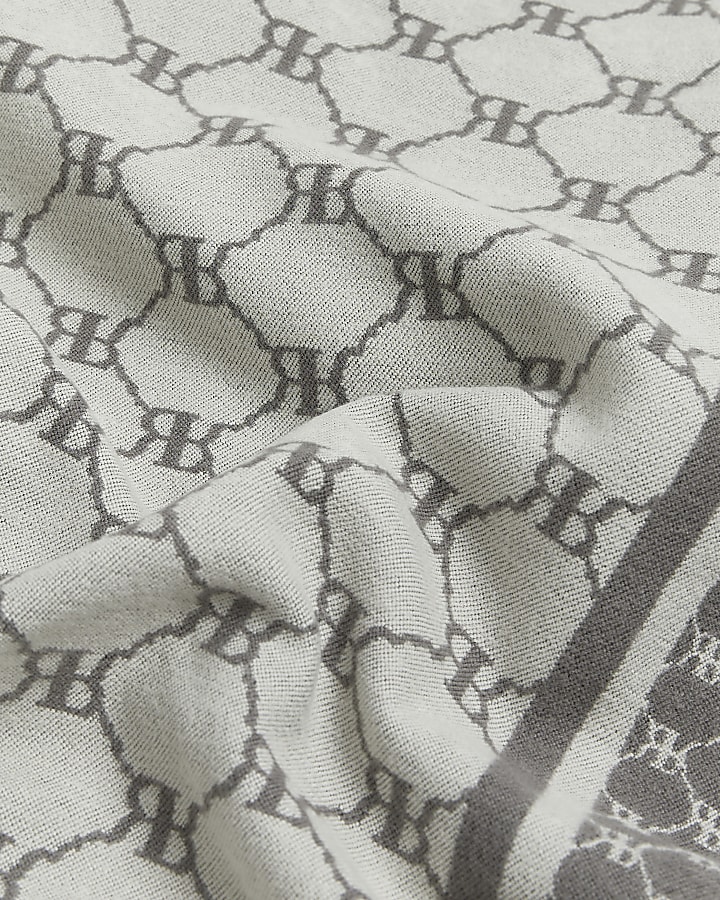 Grey RI reversible monogram scarf