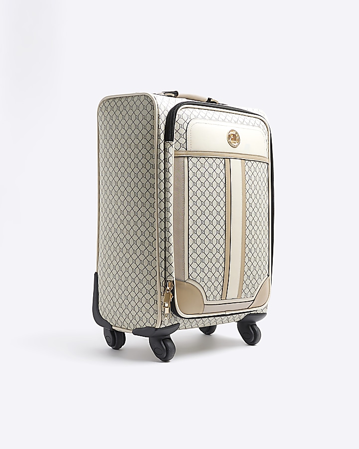 Beige RI monogram suitcase River Island