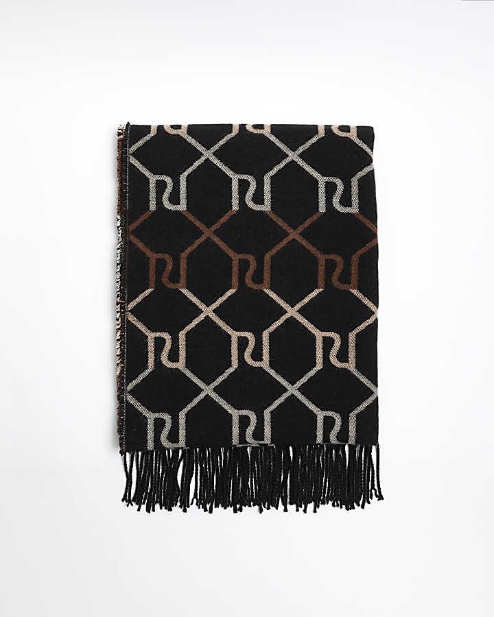 Black RI monogram ombre scarf