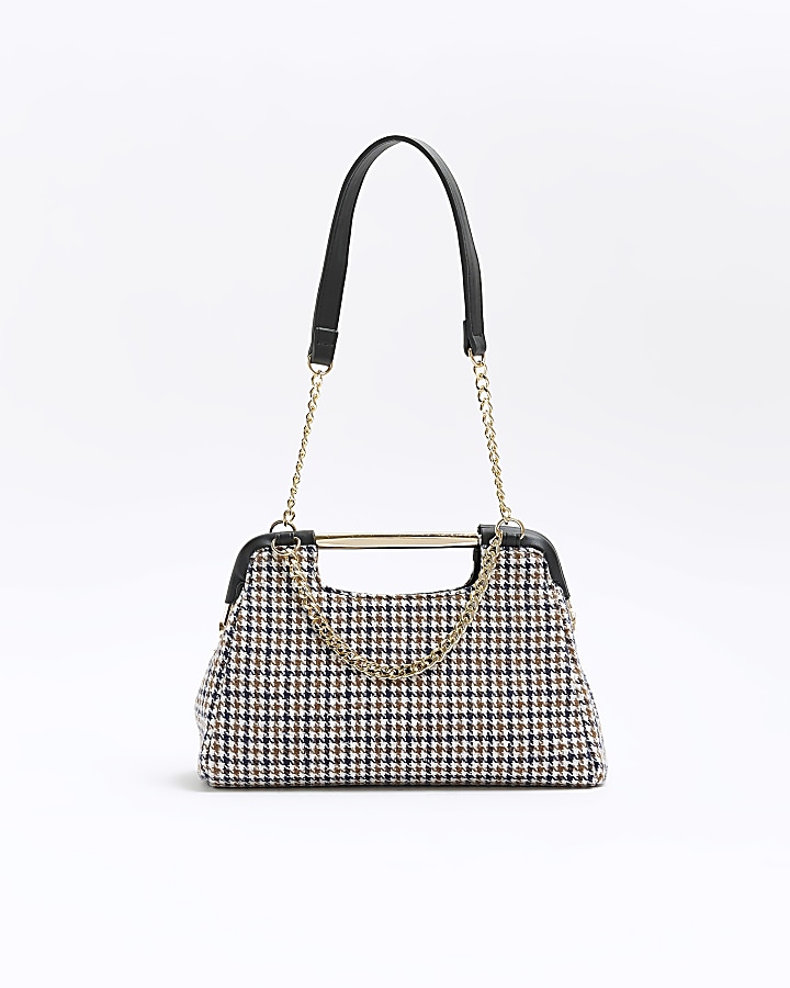 Black check clutch shoulder bag