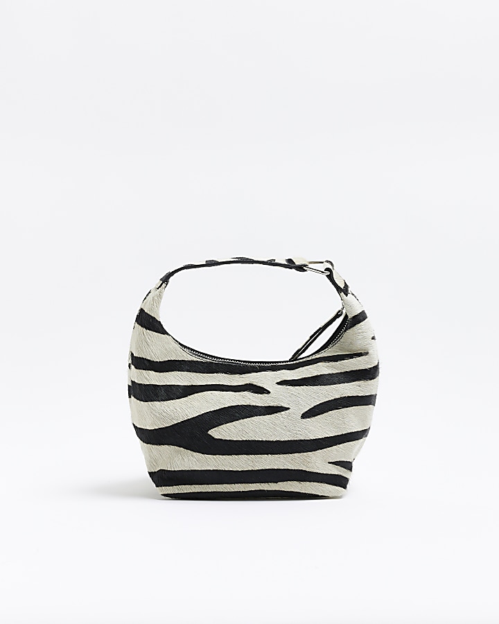 White leather animal print shoulder bag