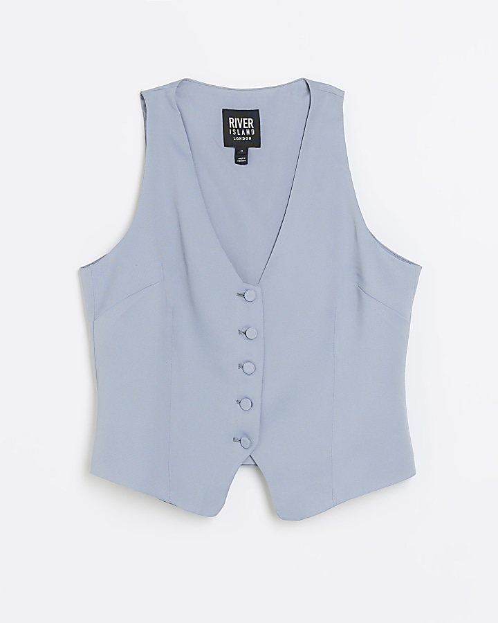 Petite blue button front waistcoat