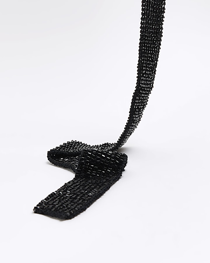 Black beaded wrap necklace