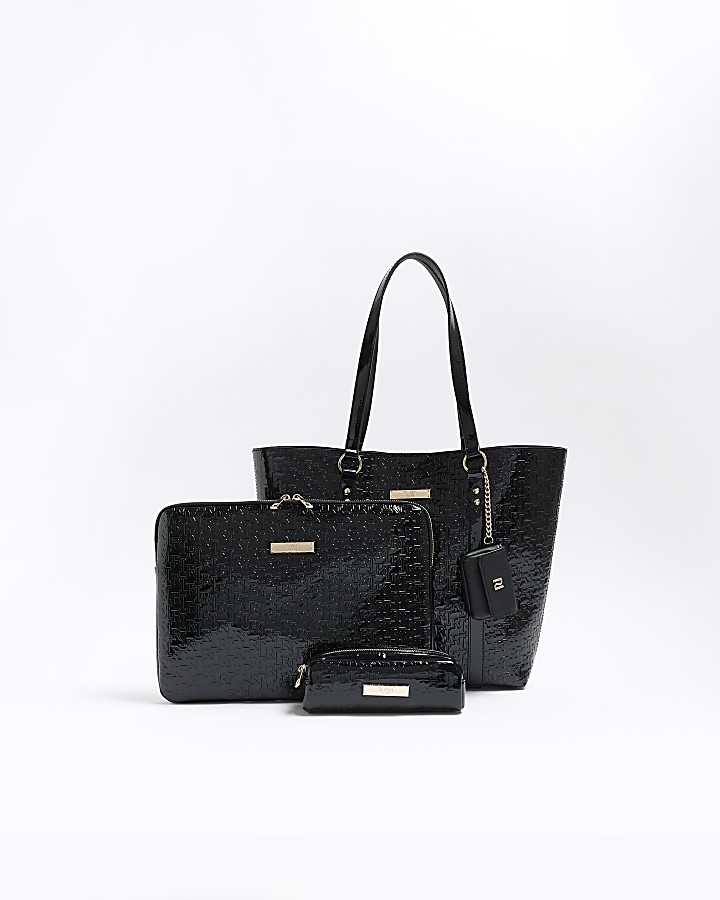 River Island patent embossed backpack in black