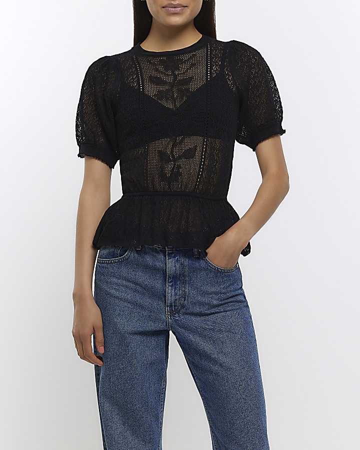 River island black store peplum top