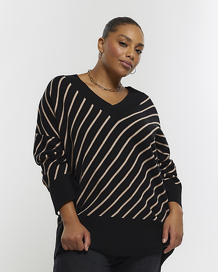 Plus black stripe v-neck jumper