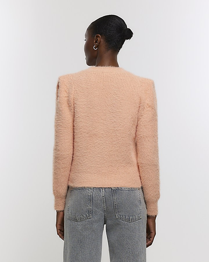 Coral knitted shoulder pad cardigan