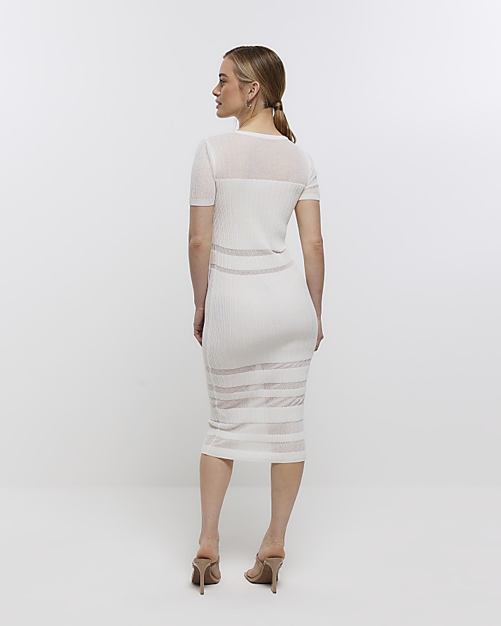 Petite white short sleeve midi dress