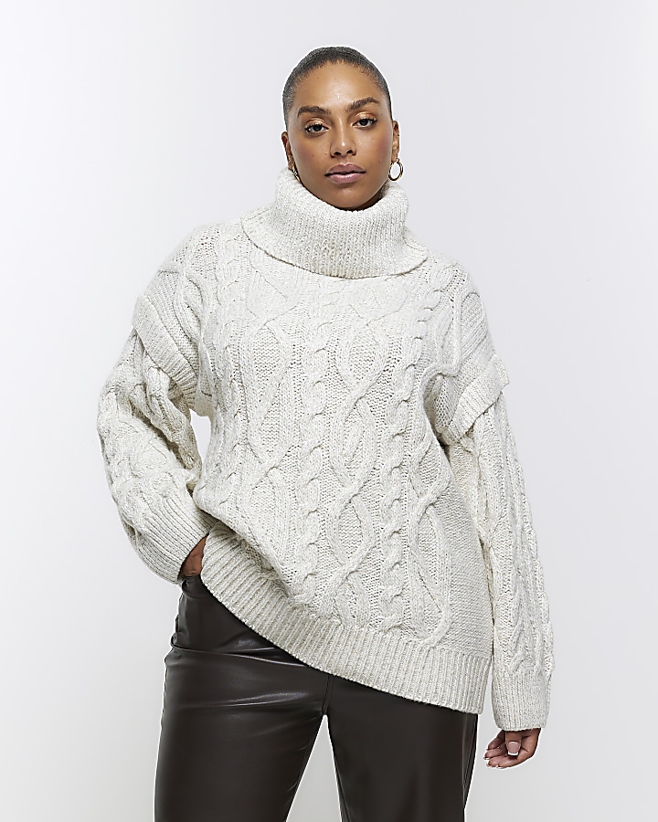 Plus cream oversized cable knit jumper