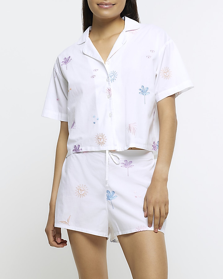 White embroidered pyjama set