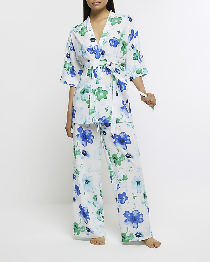 Blue floral kimono pyjama set