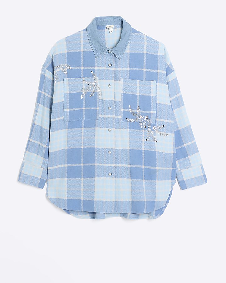 Blue check embellished shirt