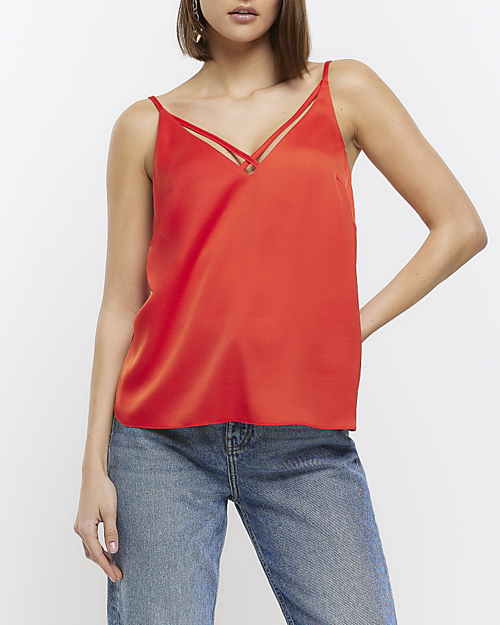 Orange satin strap cami top