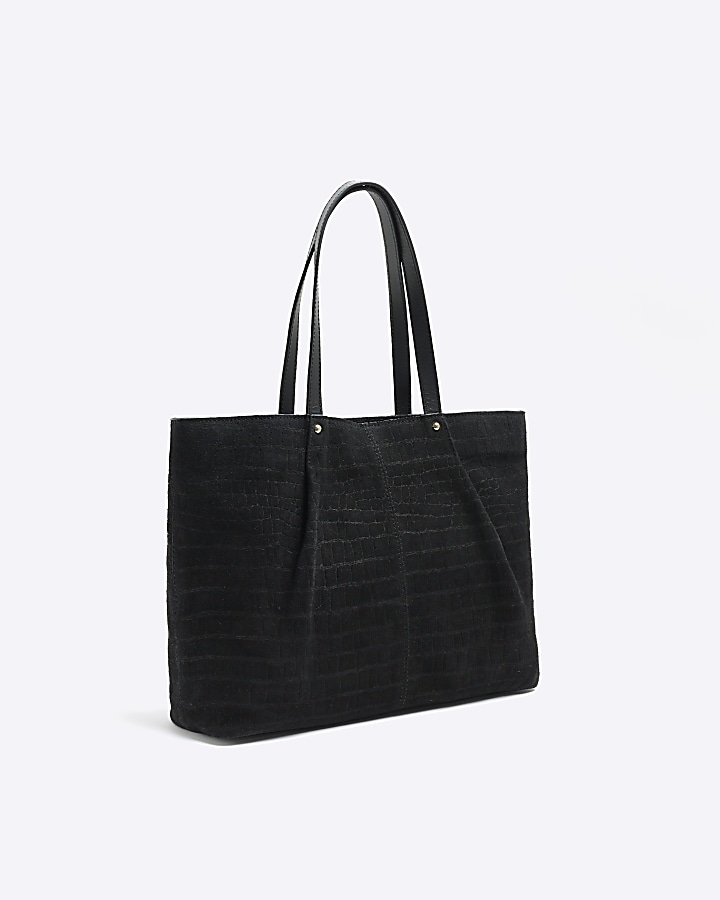 Black suede shopper bag | River Island