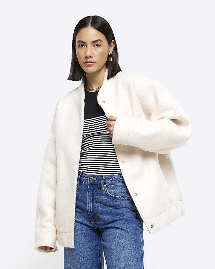 Cream oversized bomber jacket