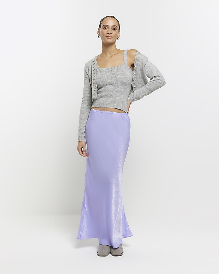Purple satin maxi skirt