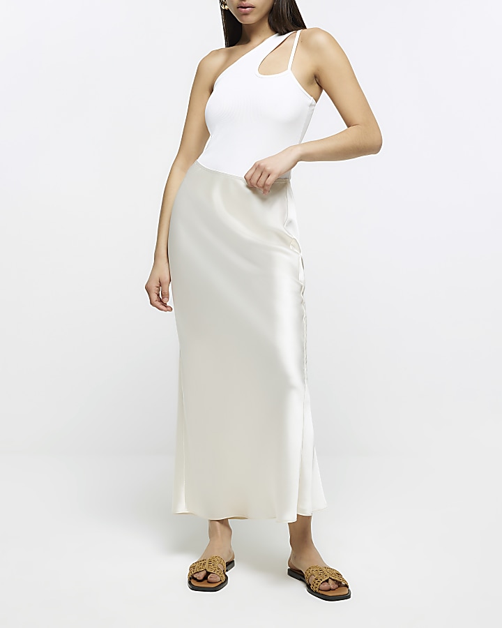 Cream satin maxi skirt